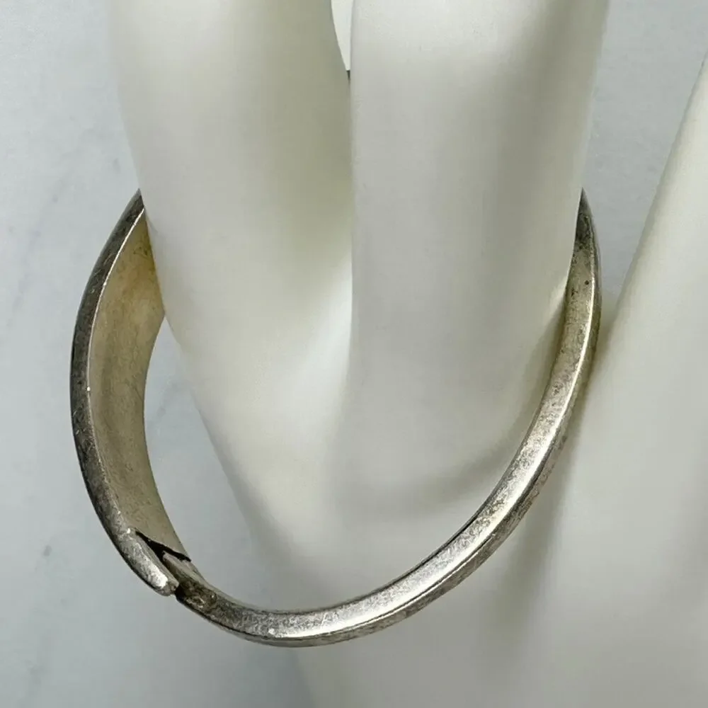 Vintage Abalone Pink Inlay Silver Tone Child Hinged Bangle Bracelet ✨